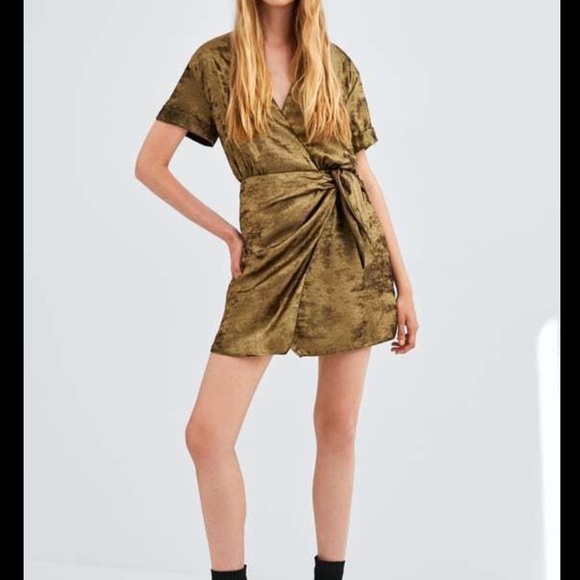 Zara Shiny Gold Wrap Dress - Picture 1 of 4